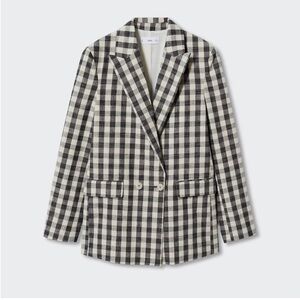 Mango Black and White Checkered Blazer